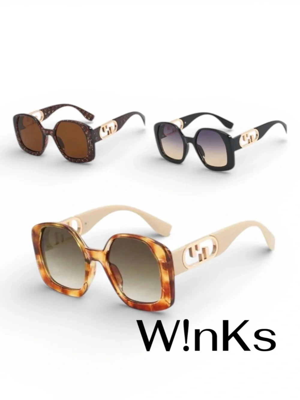 W!nks- Cream Tortoiseshell Square Sunglasses in Amber - Unisex Accessories